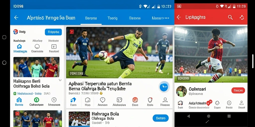 Antarmuka ID098 menampilkan berita dan fitur olahraga bola terbaru.