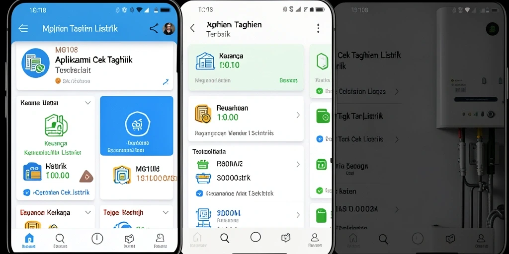 Tampilan antarmuka aplikasi MG108 untuk cek tagihan listrik.