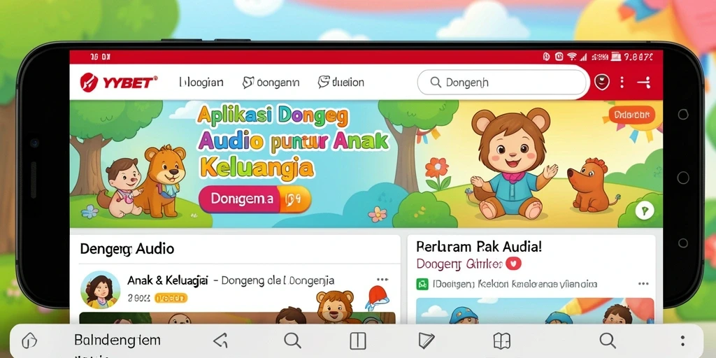 Tampilan antarmuka YYBET yang ramah anak dengan pilihan dongeng audio.